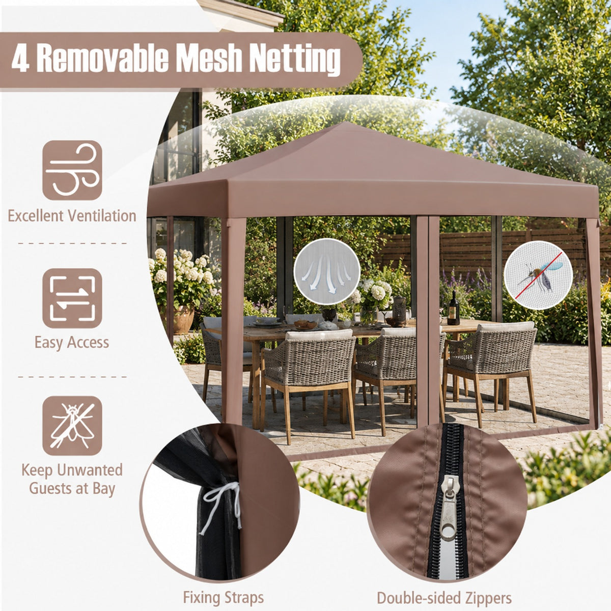 Airfind 10 FT x 10 FT Pop-Up Canopy Tent Easy Setup Instant Folding Shelter with Mesh Netting, 210D Oxford Fabric Frame, Coffee