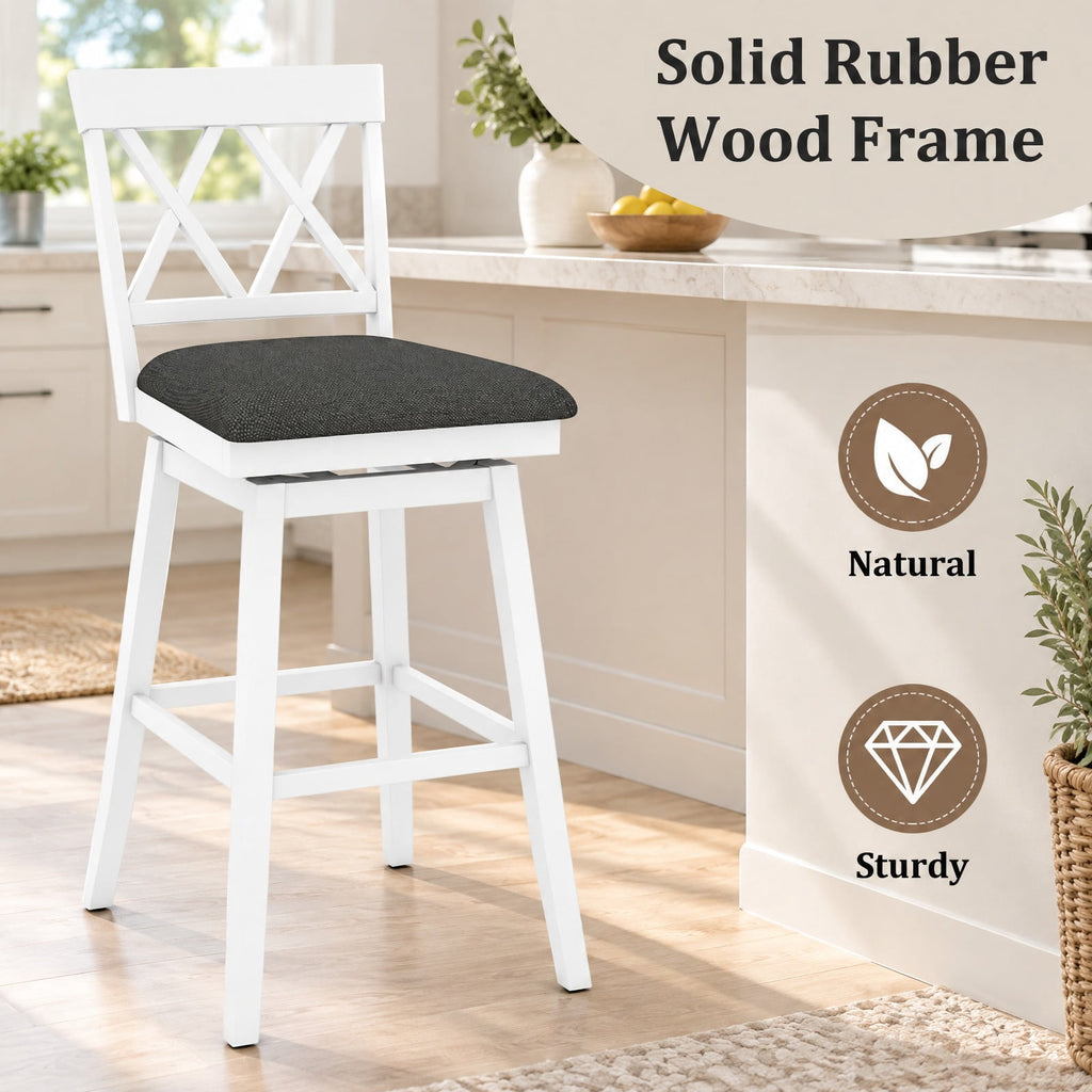 Airfind 29 Inch Counter Height Barstool with Backrest and Upholstered Seat Cushion for Kitchen Dining Room-29 Inch, 330 lbs Capacity, White