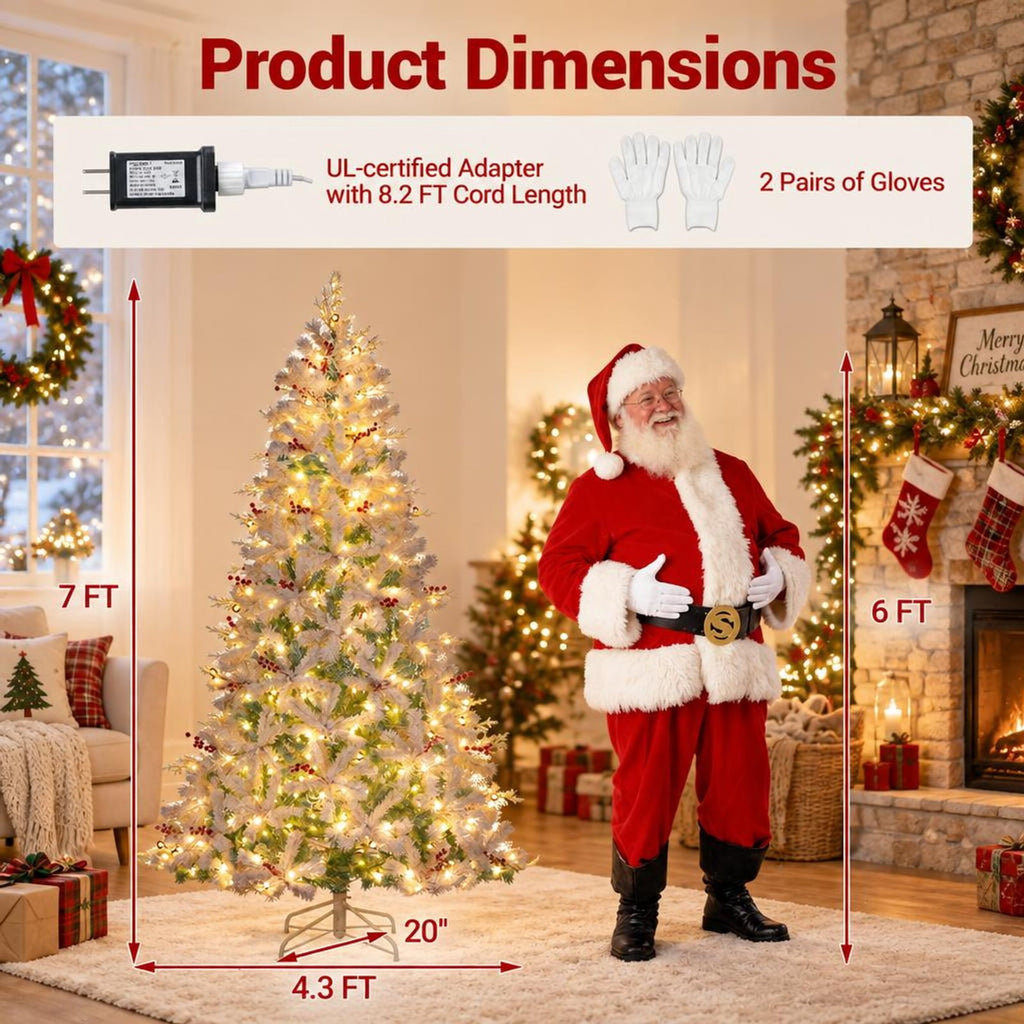 Airfind Pre-Lit Artificial Christmas Tree with Snow Flocked Branch Tips, PVC PE Metal Frame, 3.8 x 6 ft Footprint, White+Lake Blue