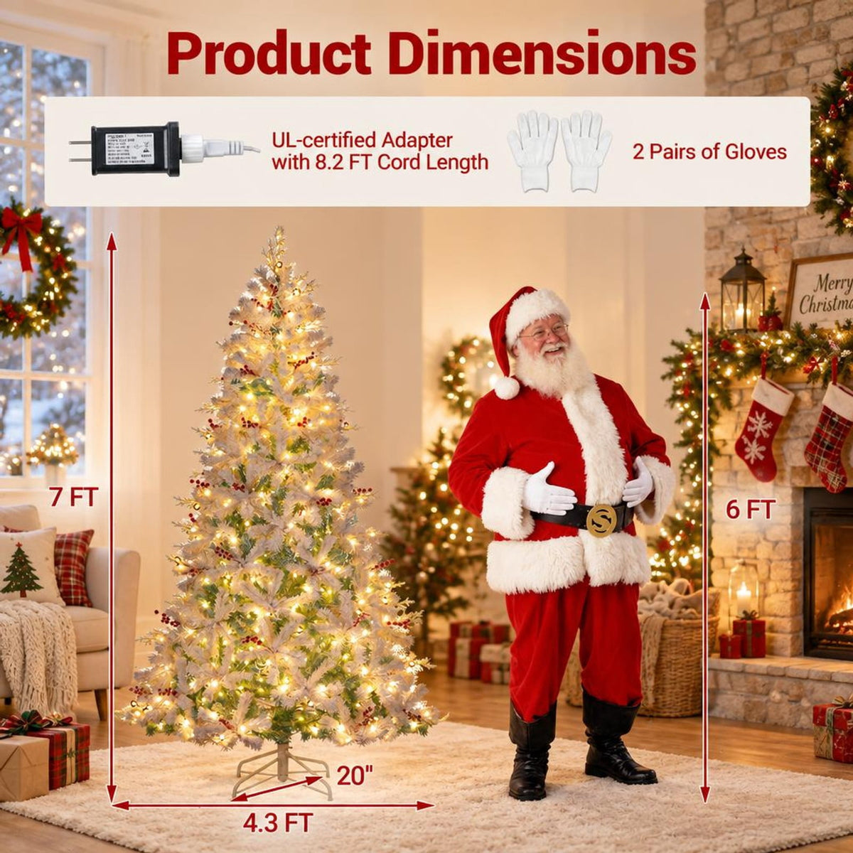 Airfind Pre-Lit Artificial Christmas Tree with Snow Flocked Branch Tips, PVC PE Metal Frame, 3.8 x 6 ft Footprint, White+Lake Blue
