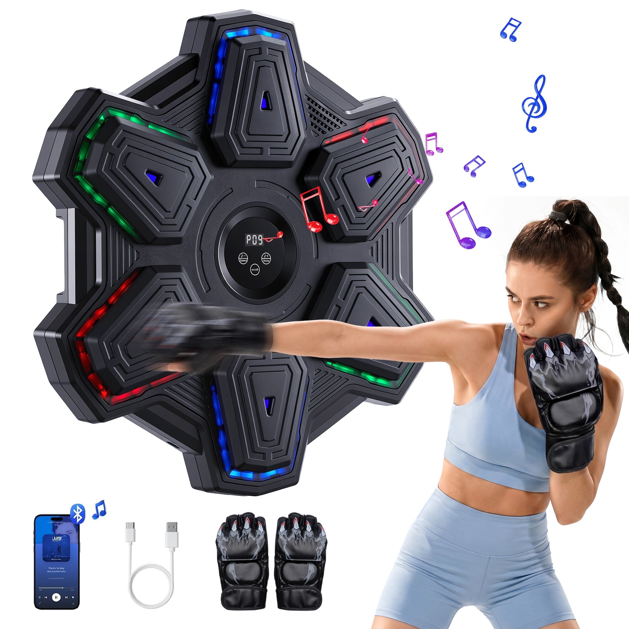 Airfind Wall Mounted Boxing Punch Pad Target with Light and Music Reflex Focus Strike Pad for MMA Home Gym Training 3 Mounting Options Black