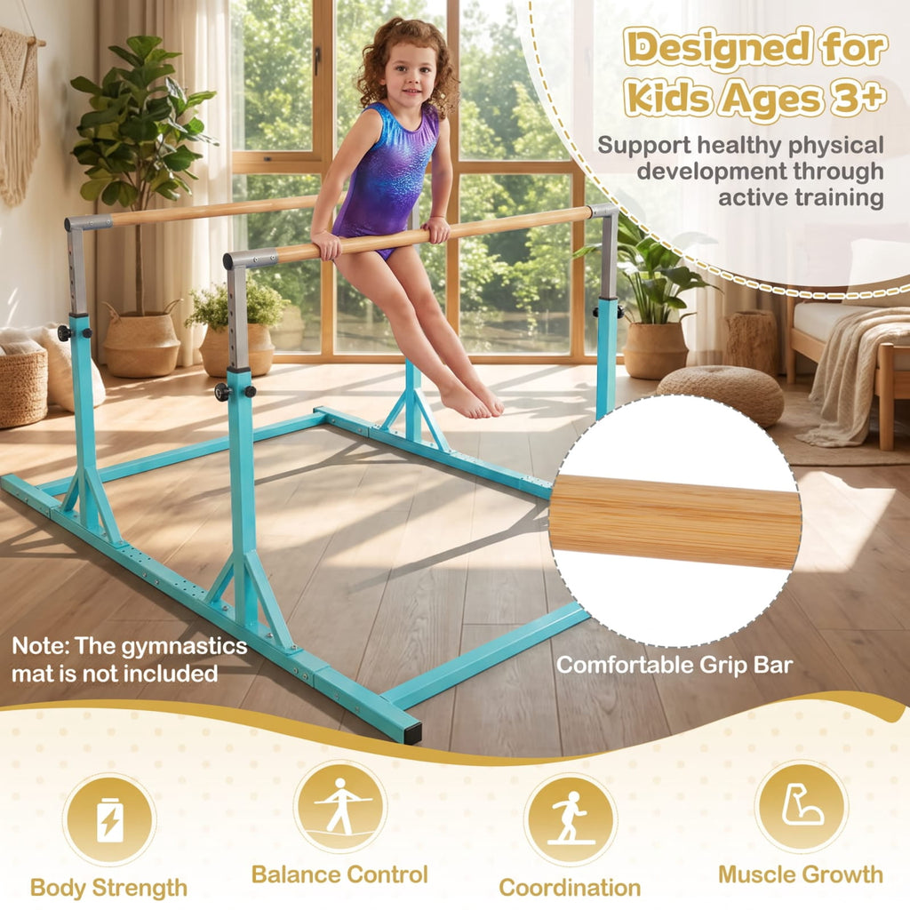 Airfind 8 FT Double Horizontal Gymnastics Bars for Kids with 13 Level Adjustable Height and 6 Level Adjustable Width for Home Training, Pink