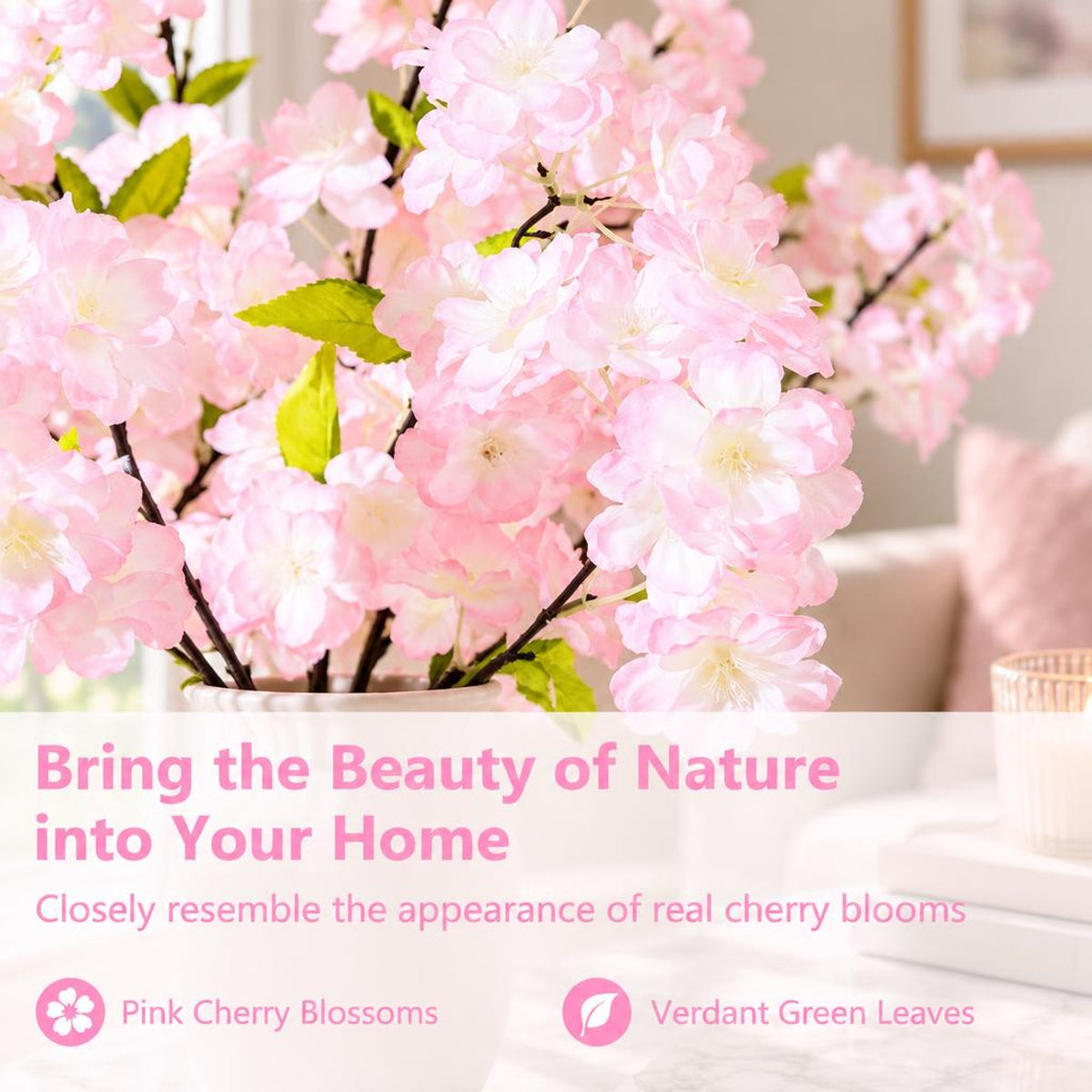 Airfind Artificial Cherry Blossom Tree, 5 FT Tall, with Flowers-1 Pack, Polyester Fabric PP PE Solid Wood Tree Height 59 Inch Pot Frame, Pink