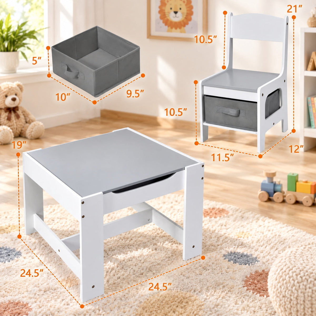 Airfind Kids Table Chairs Set With Storage Boxes Blackboard Whiteboard Drawing, P2 MDF Applicable age 3-7 Years Frame, 24.5 Inch x 24.5 Inch x 19 Inch Footprint