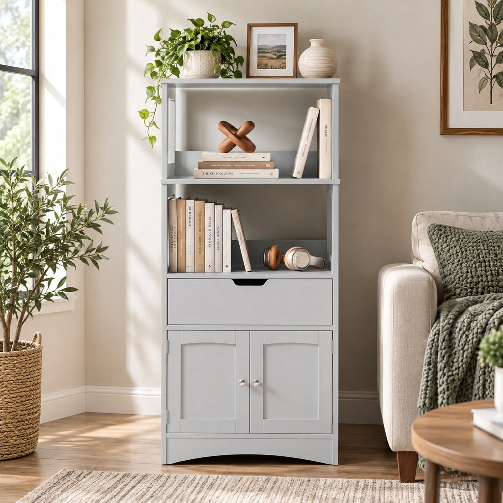 Airfind Bathroom Storage Cabinet with Drawer and Shelf Floor Cabinet, 20 lbs Capacity, MDF PB Frame, Gray
