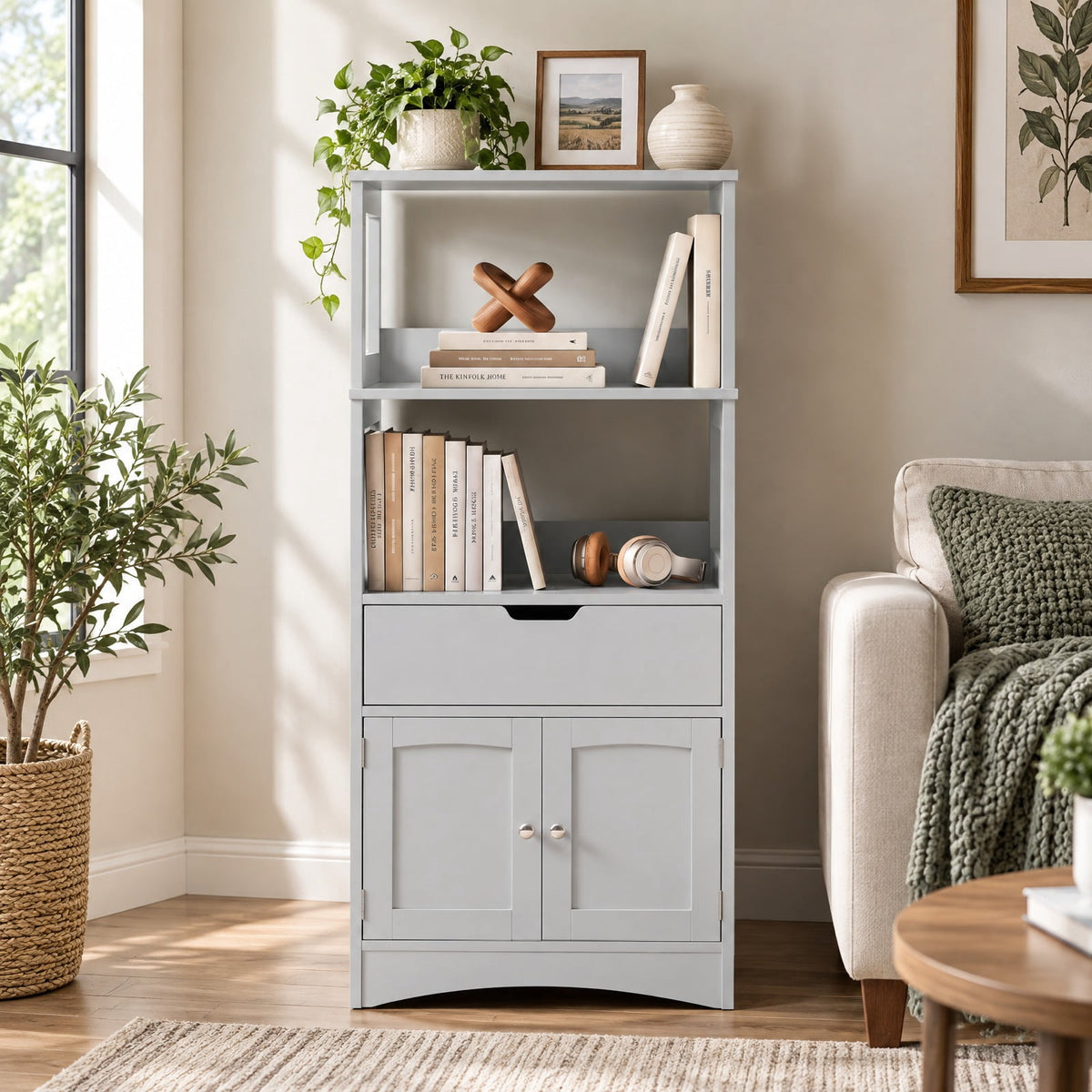 Airfind Bathroom Storage Cabinet with Drawer and Shelf Floor Cabinet, 20 lbs Capacity, MDF PB Frame, Gray
