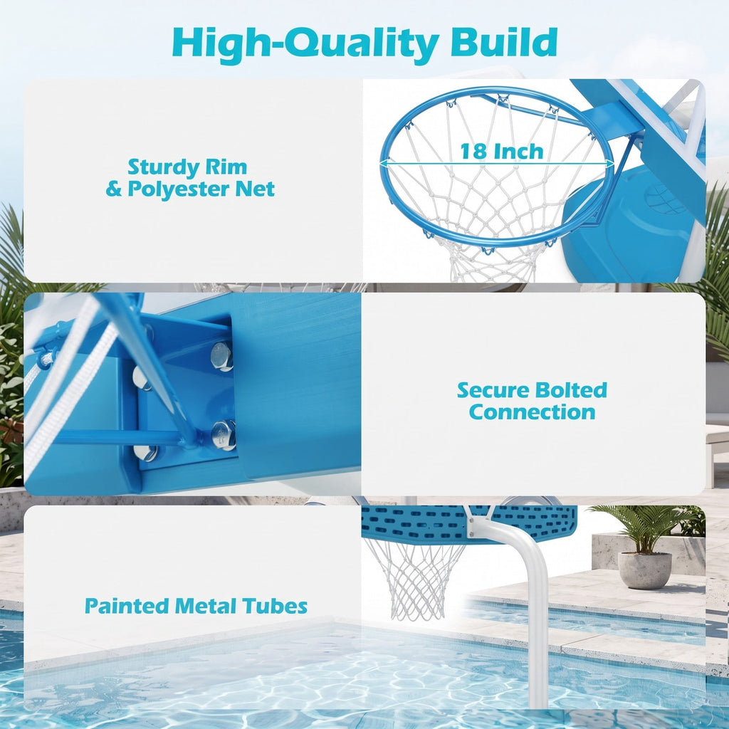 Airfind Pool Basketball Hoop Set with 2 Balls and Inflation Pump, Poolside Water Basketball Game with Weighted Fillable Base and Shatterproof Backboard for, Light Blue