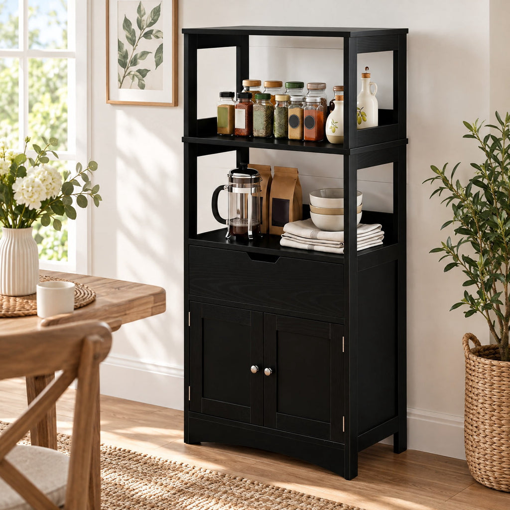 Airfind Bathroom Storage Cabinet with Drawer and Shelf Floor Cabinet, 20 lbs Capacity, MDF PB Frame, Black