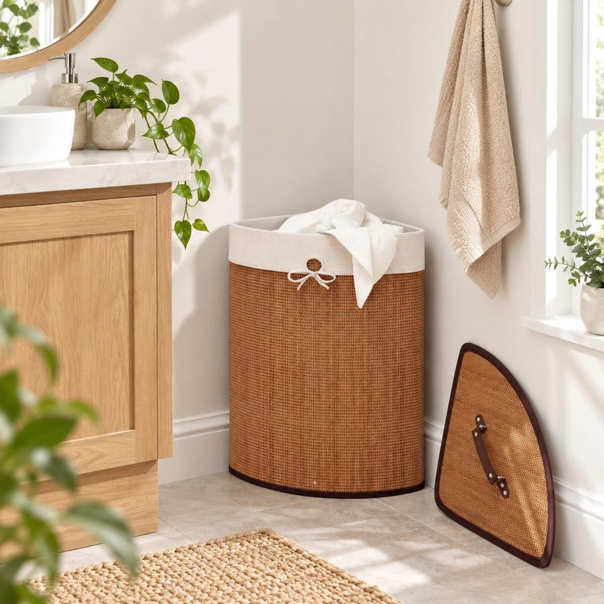 Airfind Bamboo Laundry Hamper Basket with Lid and Removable Liner Bag, Bamboo and polyester cotton Frame, Yellow