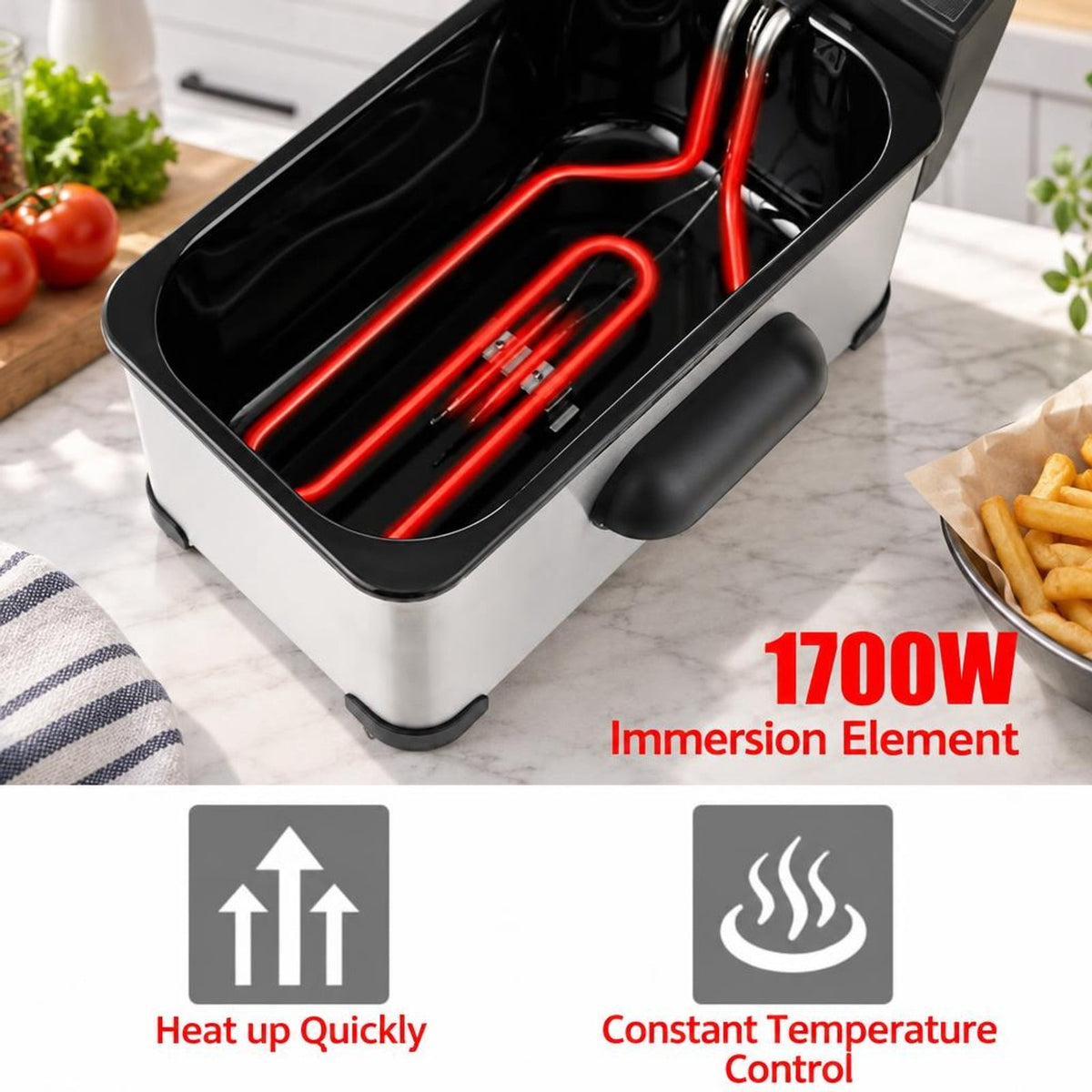 Airfind 3.2 Quart Electric Stainless Steel Deep Fryer featuring Timer, Stainless Steel Iron Frame, 21.5 Inch x 9.5 Inch x 8.5 Inch Footprint, Silver