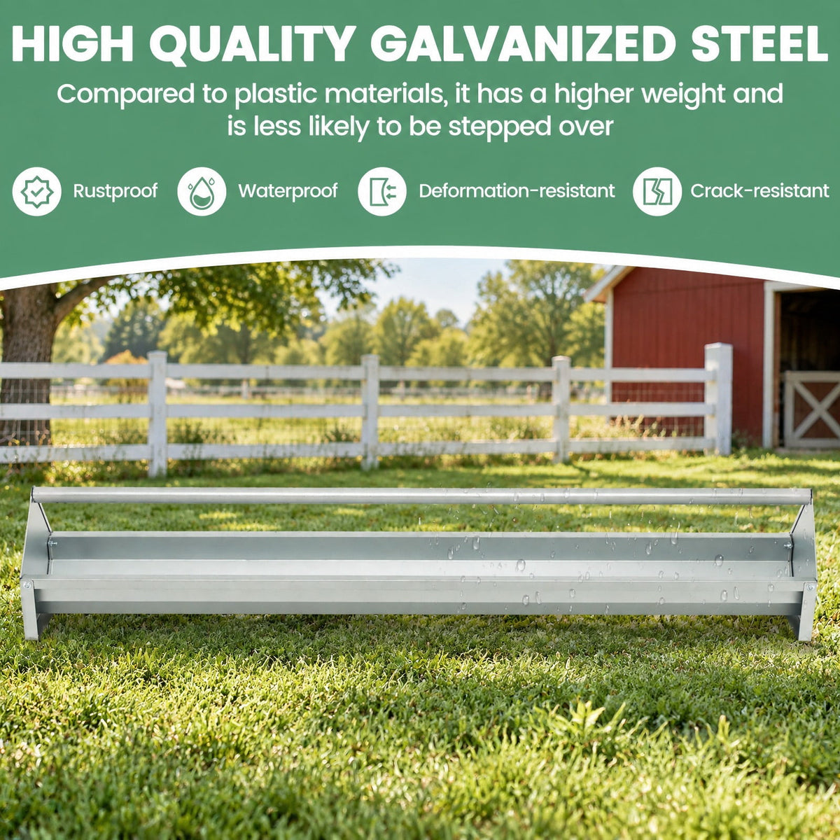 Airfind Metal Chicken Feeder Chicken Feeding Trough with Drainage Holes, Galvanized Steel Frame, 45 x 8 x 8 Footprint, Silver