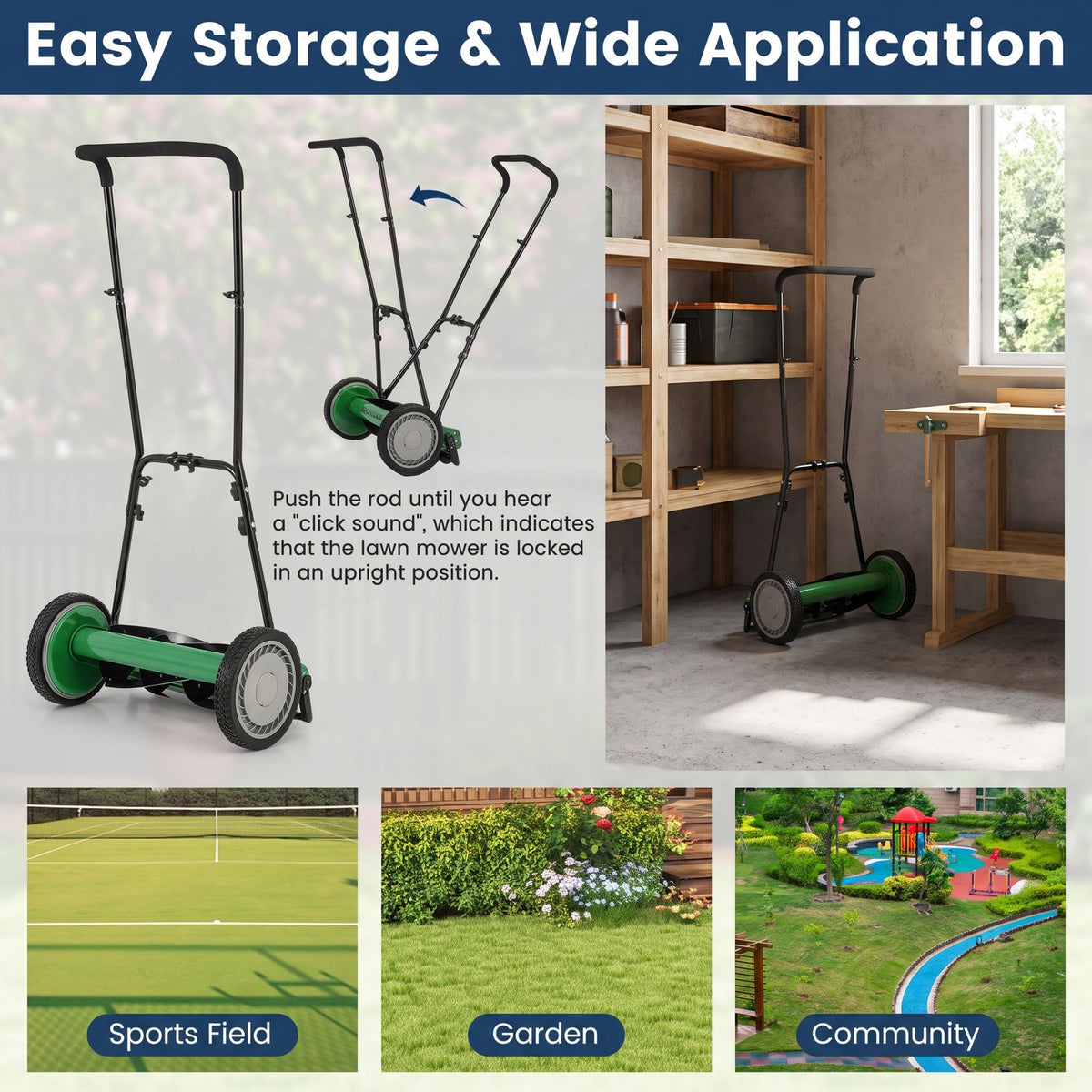 Airfind 16 Inch Push Lawn Mower with 5 Steel Blades and Grass Catcher Bag, Manganese Steel Metal PVC PP Frame, Green