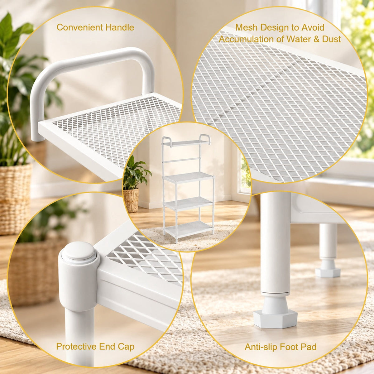 Airfind 4-Tier Kitchen Storage Baker Microwave Oven Rack Shelves, 55 lbs Capacity, Iron Frame, 23.5 x 13.5 x 53.5 Footprint, White