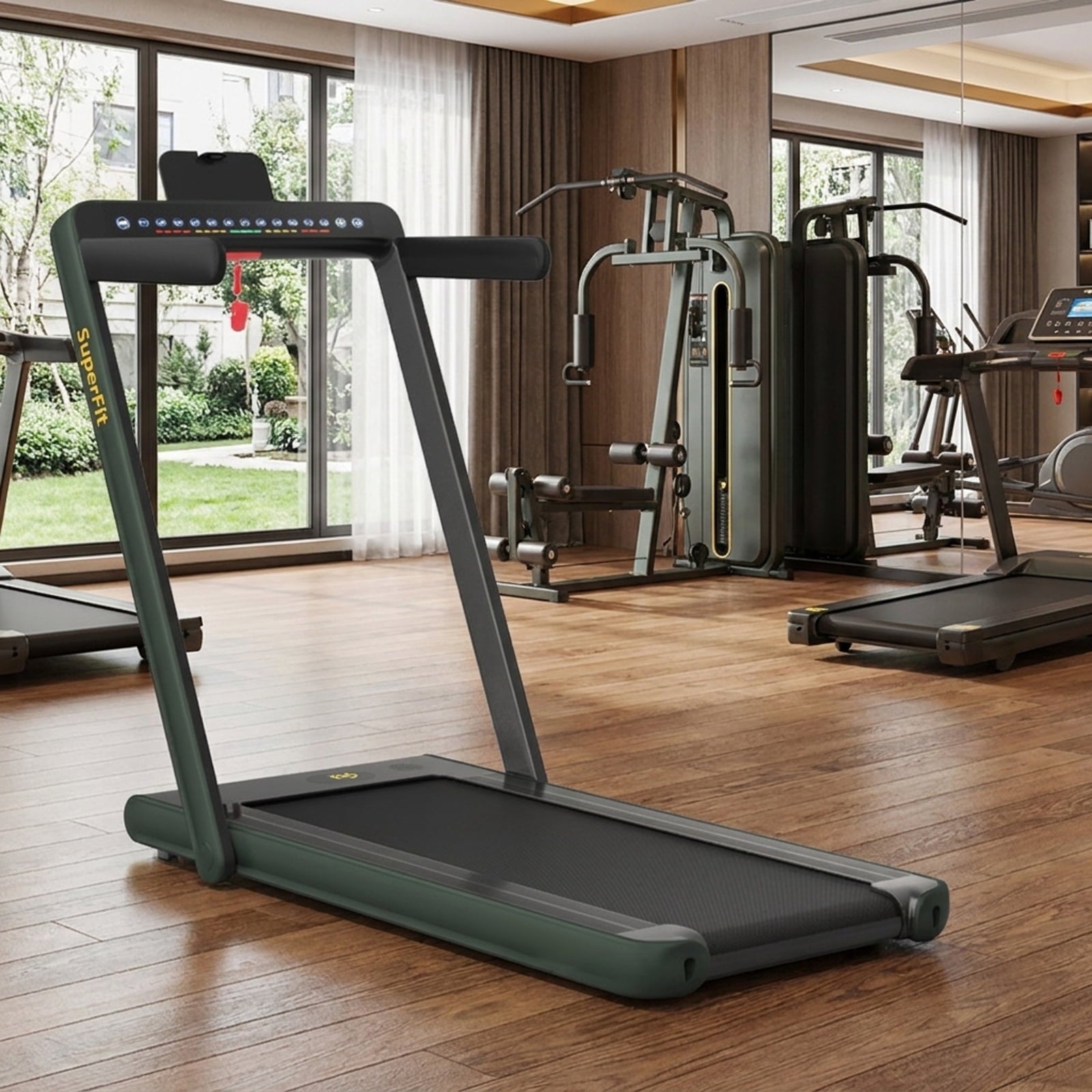 Airfind 2-in-1 Walk-to-Run Folding Treadmill Audio Console, Green