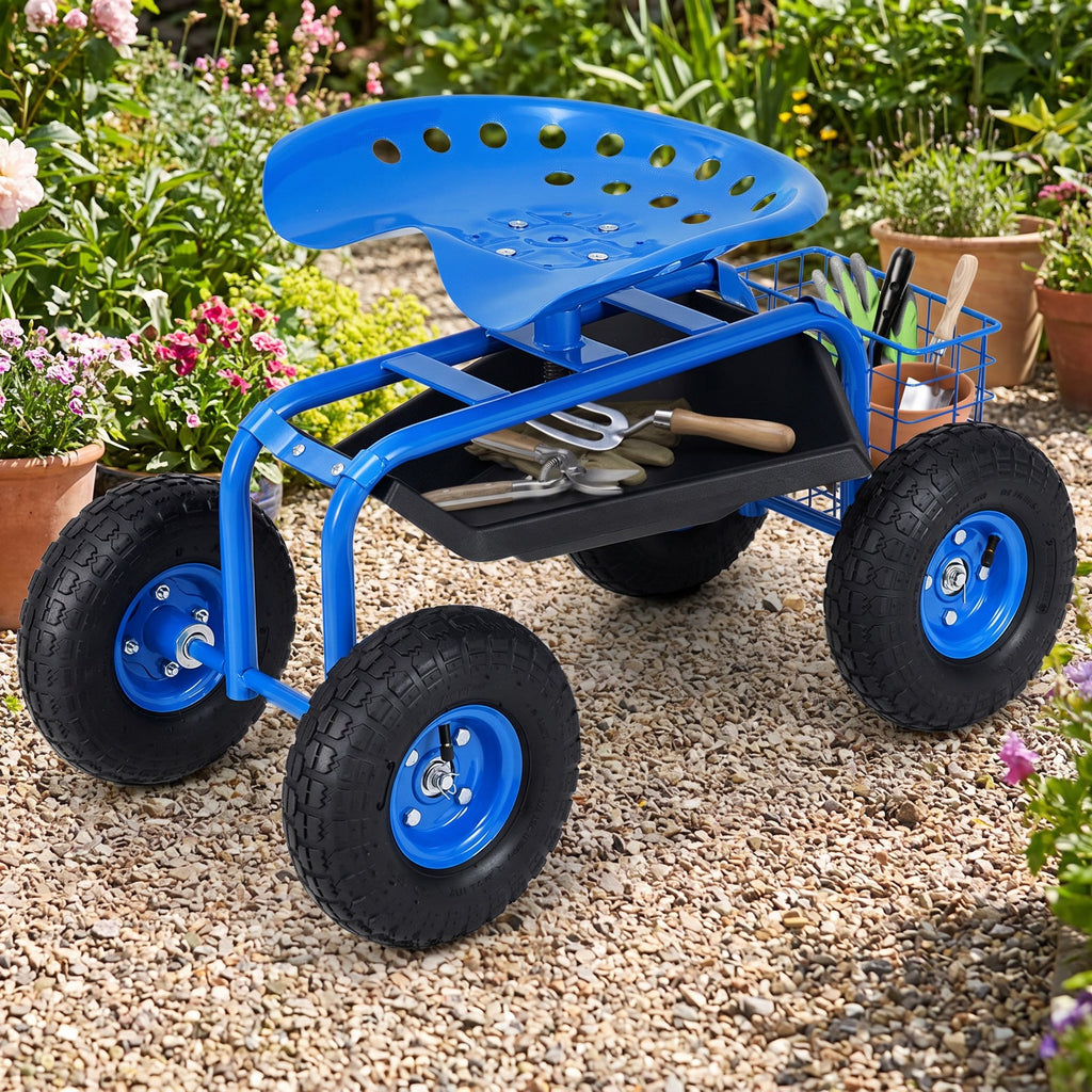 Airfind Garden Cart with Heavy Duty Tool Tray, 33 x 16 x 22 Footprint, Blue, Height adjustable and 360 degrees of rotation