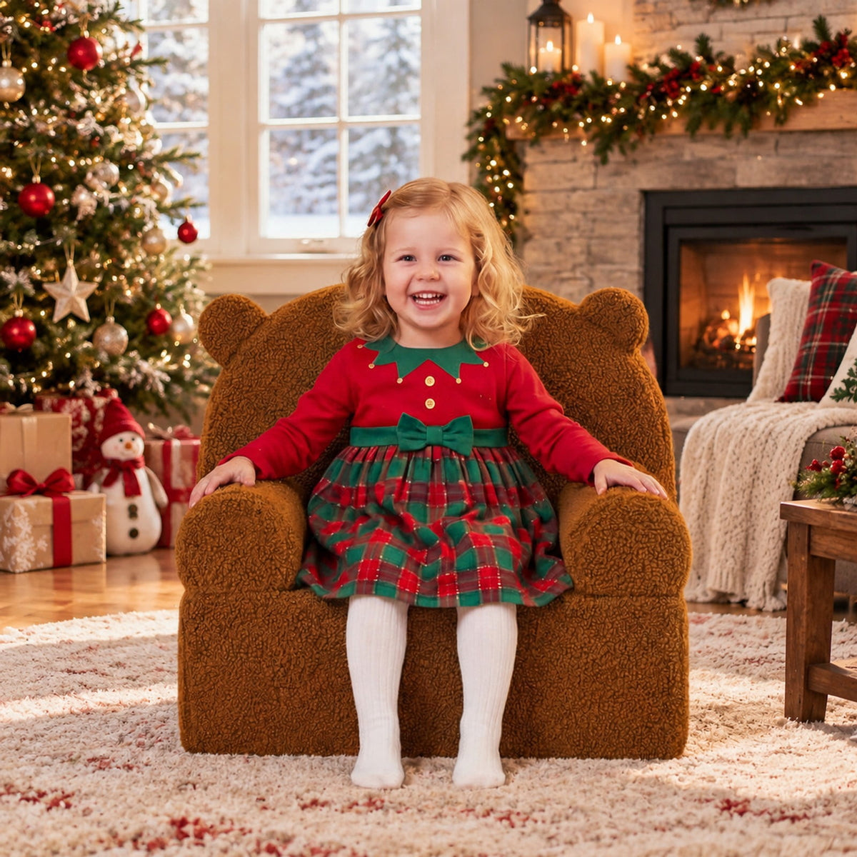 Airfind Kids Bear Sofa Toddler Foam Couch with Soft Fleece Fabric Cover, Teddy Fleece Fabric Frame, for 3+ years old, 20 x 16 x 18 Footprint