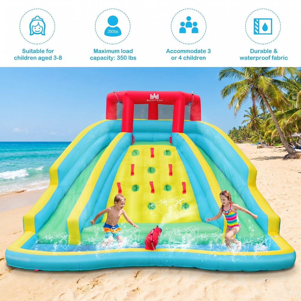 Airfind Double-Side Inflatable Water Slide Park with Climbing Wall, Dual Slides, Splash Pool and Water Cannon, 178x144x92in Bounce House for Kids 3-8