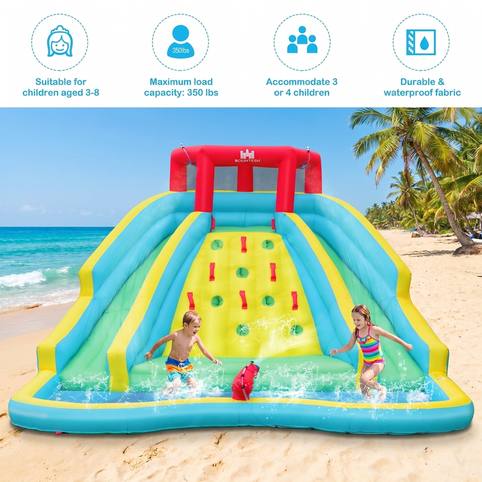 Airfind Double-Side Inflatable Water Slide Park with Climbing Wall, Dual Slides, Splash Pool and Water Cannon, 178x144x92in Bounce House for Kids 3-8