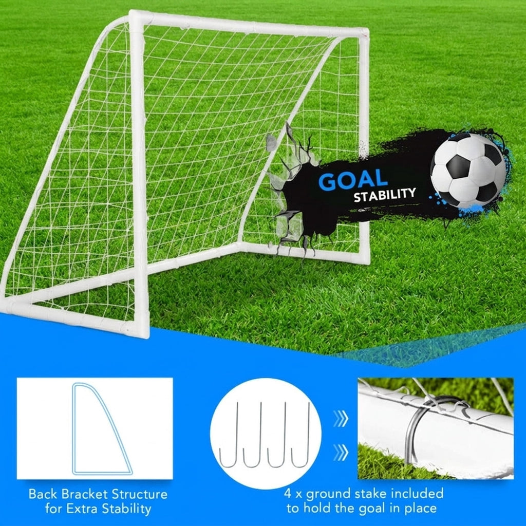 Airfind 6x4 Feet Outdoor Backyard Soccer Goal with Heavy-Duty UPVC Frame and Ground Pegs and Carry Bag and All-Weather Net for Kids Youth Practice Training, White