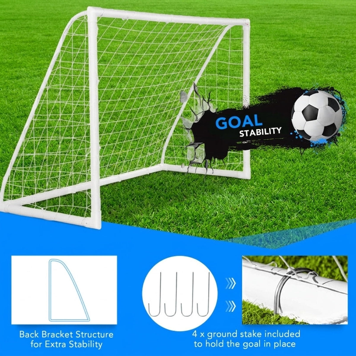 Airfind 6x4 Feet Outdoor Backyard Soccer Goal with Heavy-Duty UPVC Frame and Ground Pegs and Carry Bag and All-Weather Net for Kids Youth Practice Training, White