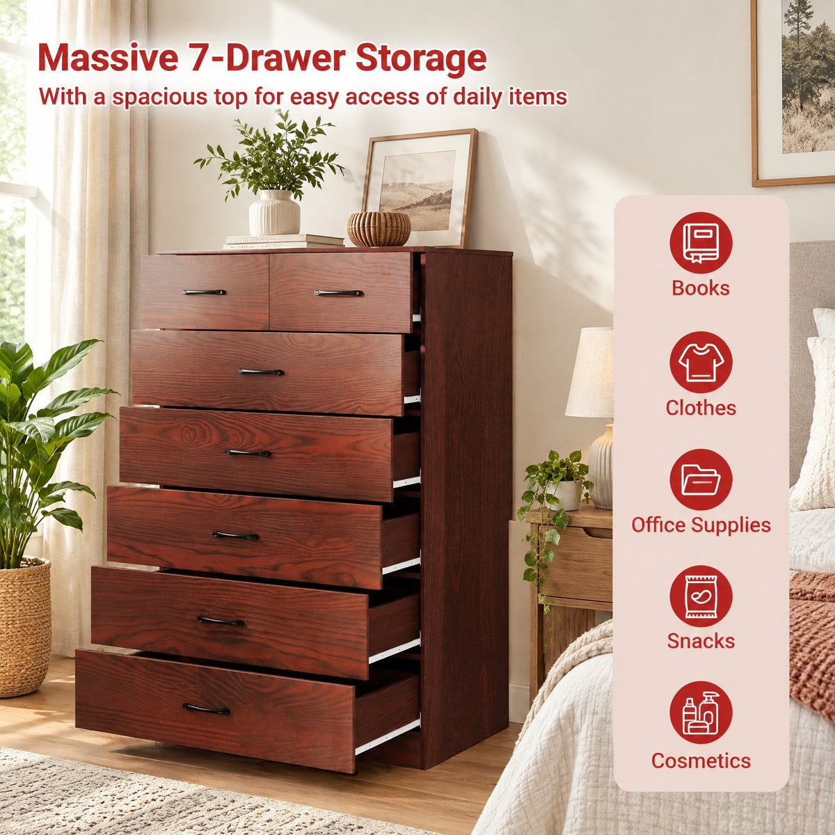 Airfind Wooden Chest of Drawers with Anti, 66 lbs Capacity, Engineered Wood MDF Frame, 32 x 18 x 48 Footprint, White
