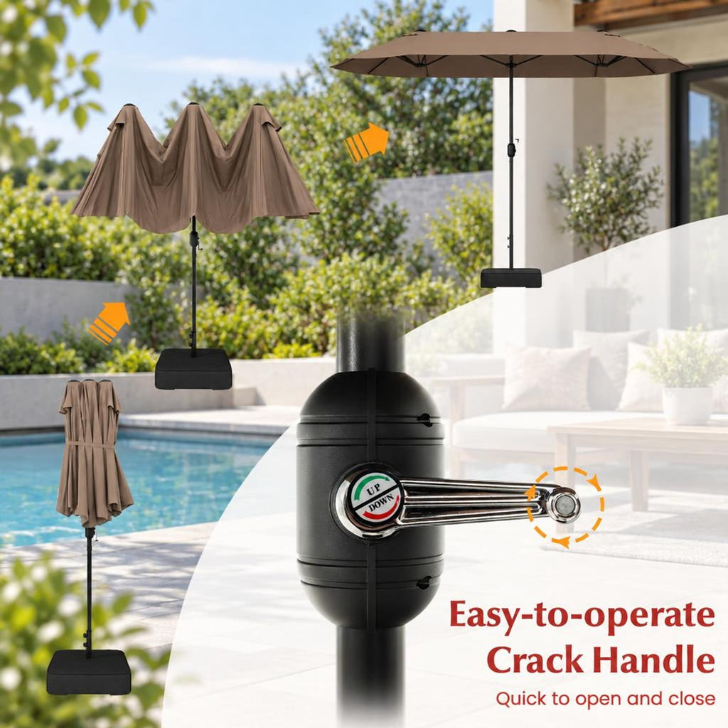 Airfind 13FT Double-sided Patio Twin Table Umbrella with Crank Handle, Metal 180g Yarn Dyed Fabric PA Coating Frame, Tan