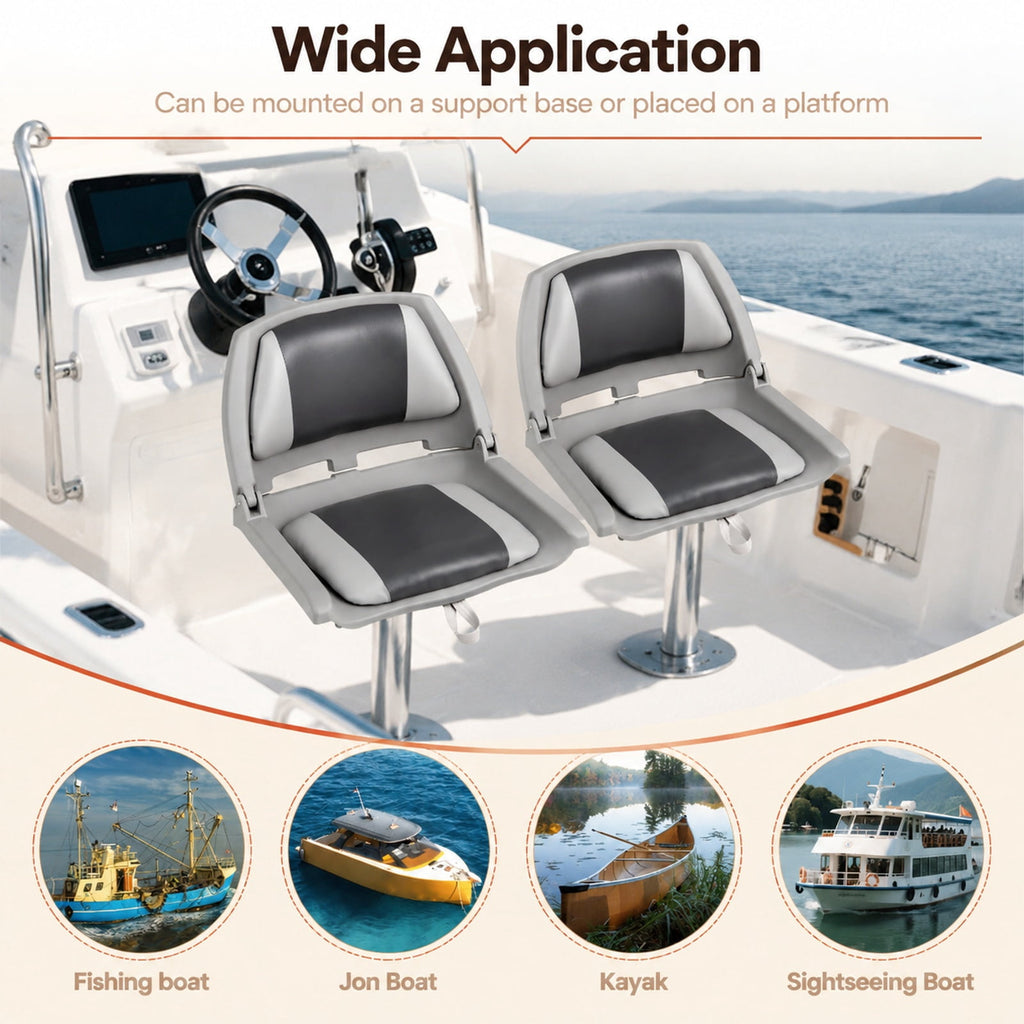 Airfind Folding Low Back Boat Seat with Marine Grade PVC and Sturdy PP Frame for Fishing Boats Pontoons and Marine Cabin Seating, White
