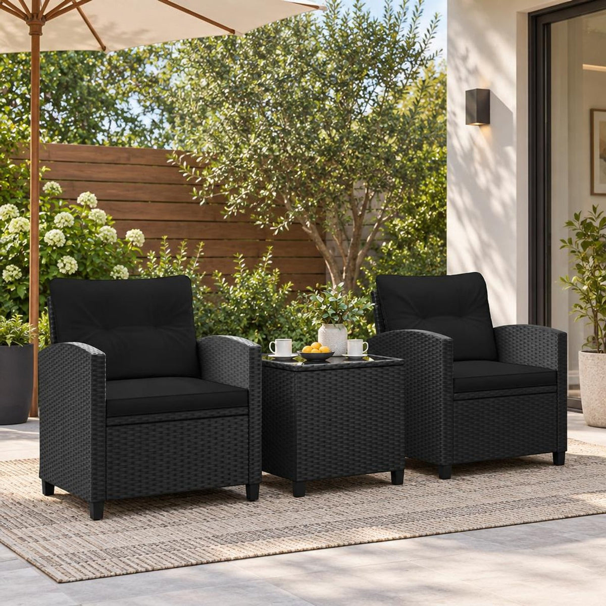 Airfind 3 Pieces Patio Furniture Set with Tempered Glass Coffee Table, 400 lbs Capacity, PE Rattan Metal Tempered Glass Polyester Sponge Frame
