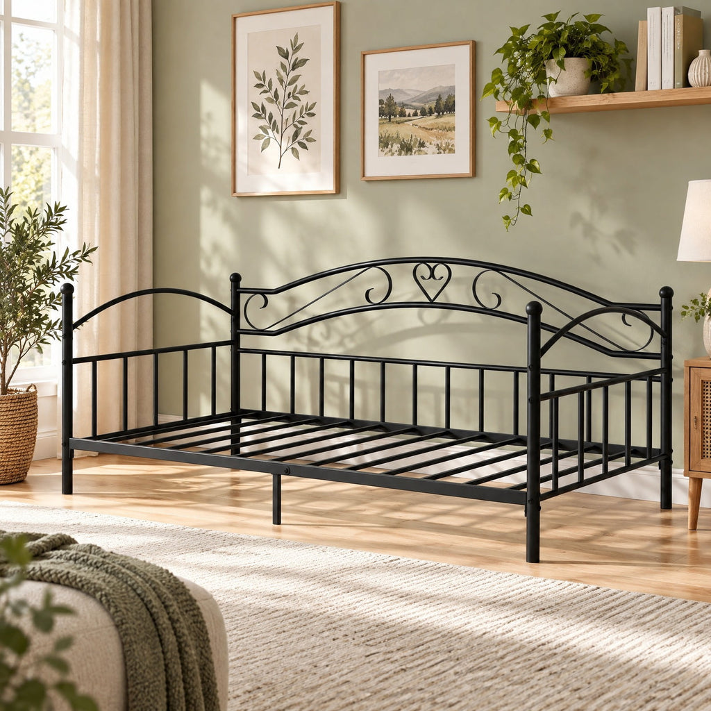 Airfind Twin Size Metal Daybed Frame with Headboard for Bedroom, 485 lbs Capacity, Metal Frame, 78 x 41.5 x 34.5 Footprint, Black