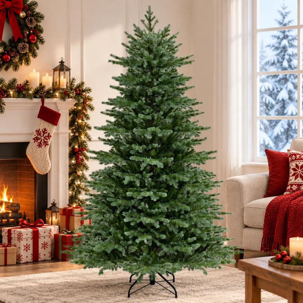 Airfind 7 Feet Artificial Christmas Tree with 3156 Lush PVC Branch Tips and 400 Warm White LED Lights, PVC PE Metal Frame, Green