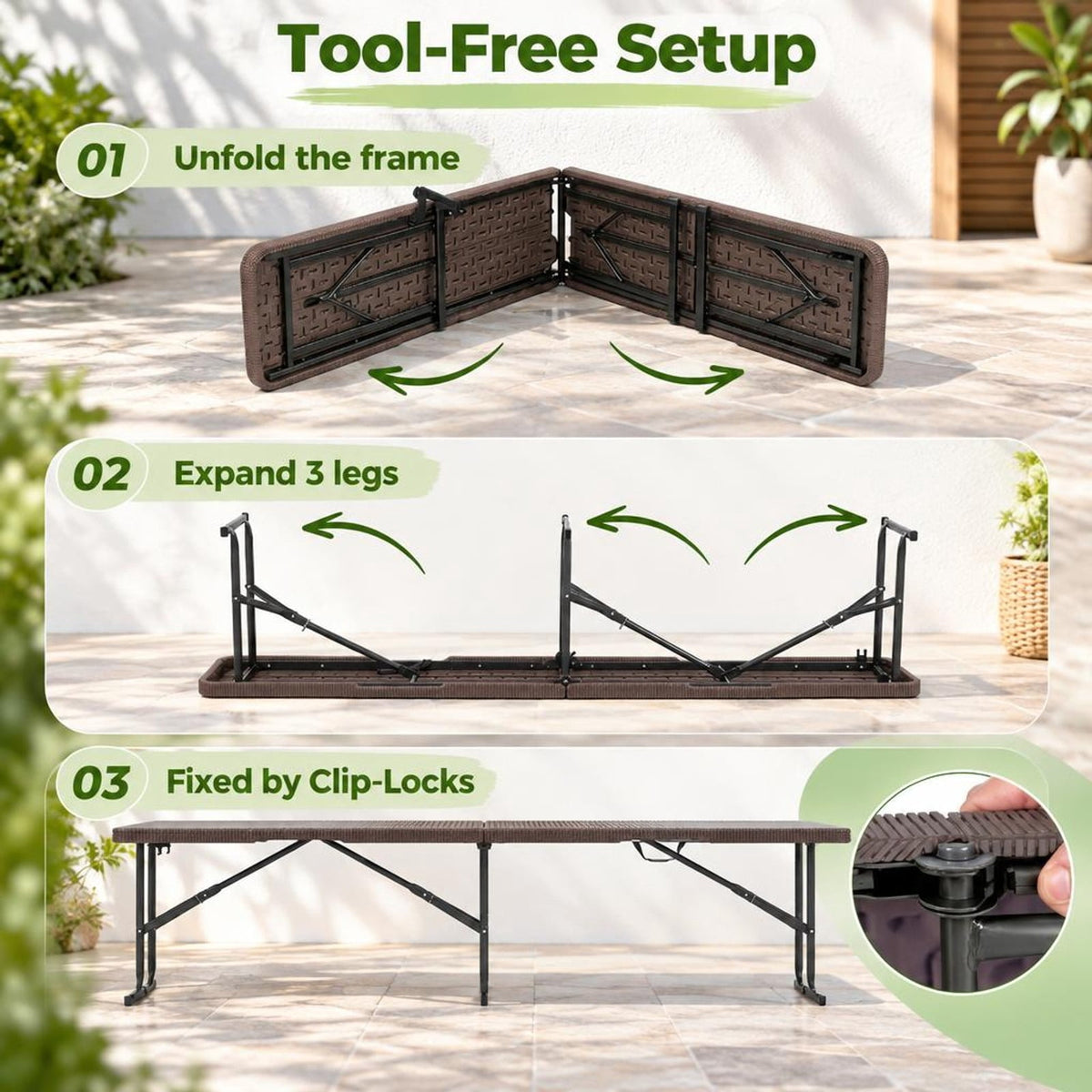 Airfind 6 Feet Plastic Folding Bench Picnic Camping Dining Seat with Carrying Handle, 660 lbs Capacity, Metal HDPE Frame, 72 x 11 x 17 Footprint