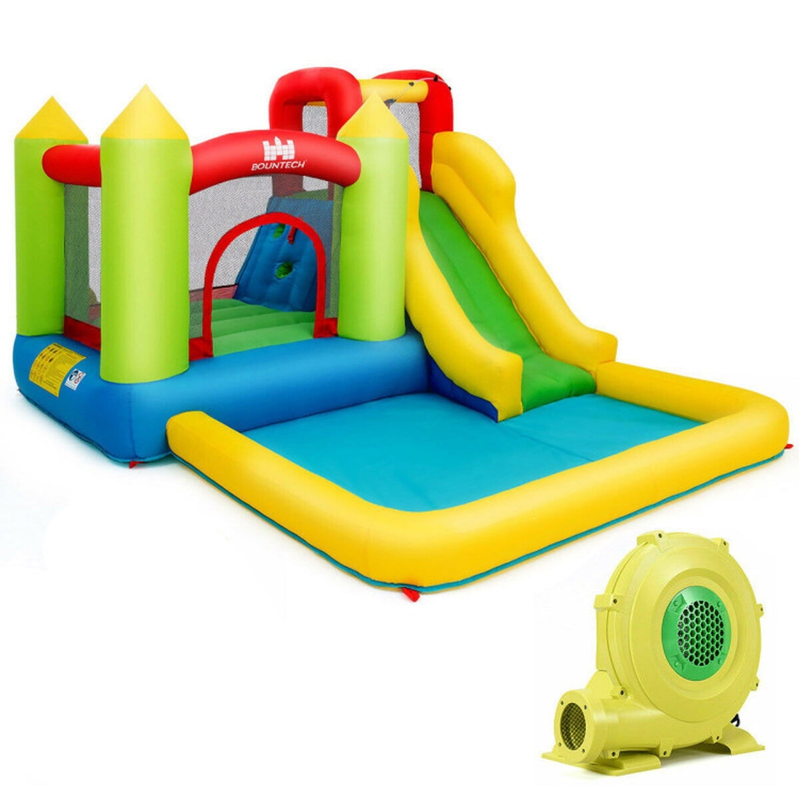 Airfind Outdoor Inflatable Bounce House with 480W Blower, Long Water Slide, Climbing Wall and Splash Pool, 138in x 110in x 75in Wet Dry Combo for Kids 3-10