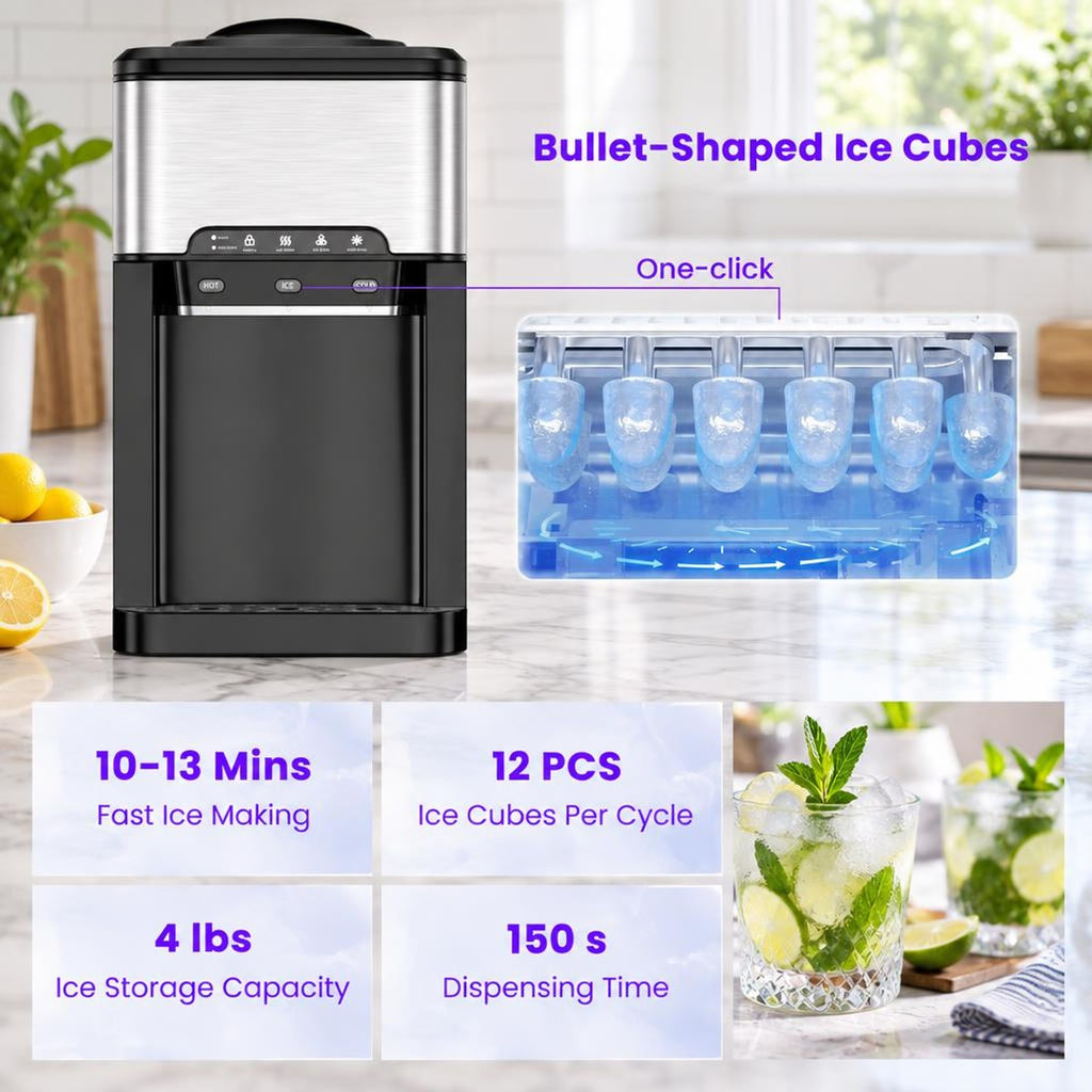 Airfind Water Cooler Dispenser 3-in-1 with Built-in Ice Maker and 3 Temperature Settings, Stainless Steel Plastic Frame, Silver