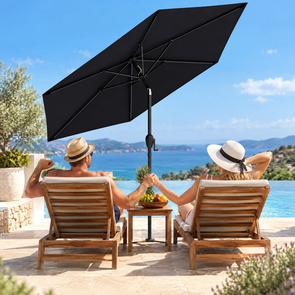 Airfind 7.5 feet Outdoor Patio Heavy Duty Market Umbrella with Push Button Tilt, Metal Polyester Frame, Black