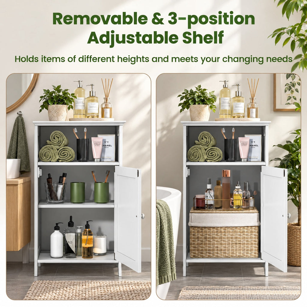 Airfind Bathroom Freestanding Adjustable Shelf Floor Storage Cabinet, MDF Frame, 16 Inch x 12 Inch x 27.5 Inch Footprint, White