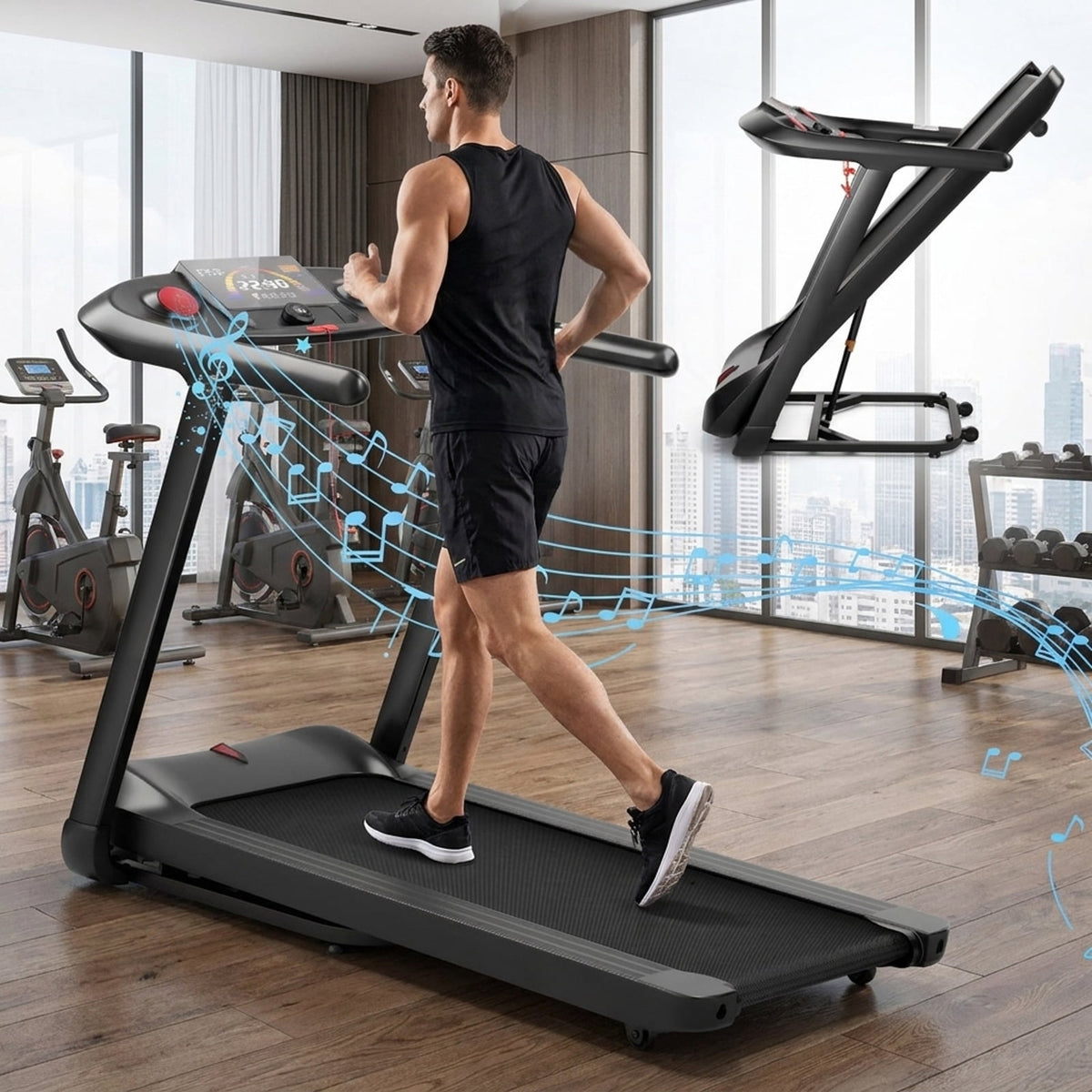 Airfind 4.75 HP Folding Treadmill Running Walking Treadmill for Home with Cushioned Deck and Transport Wheels Supports 264 lbs, Black