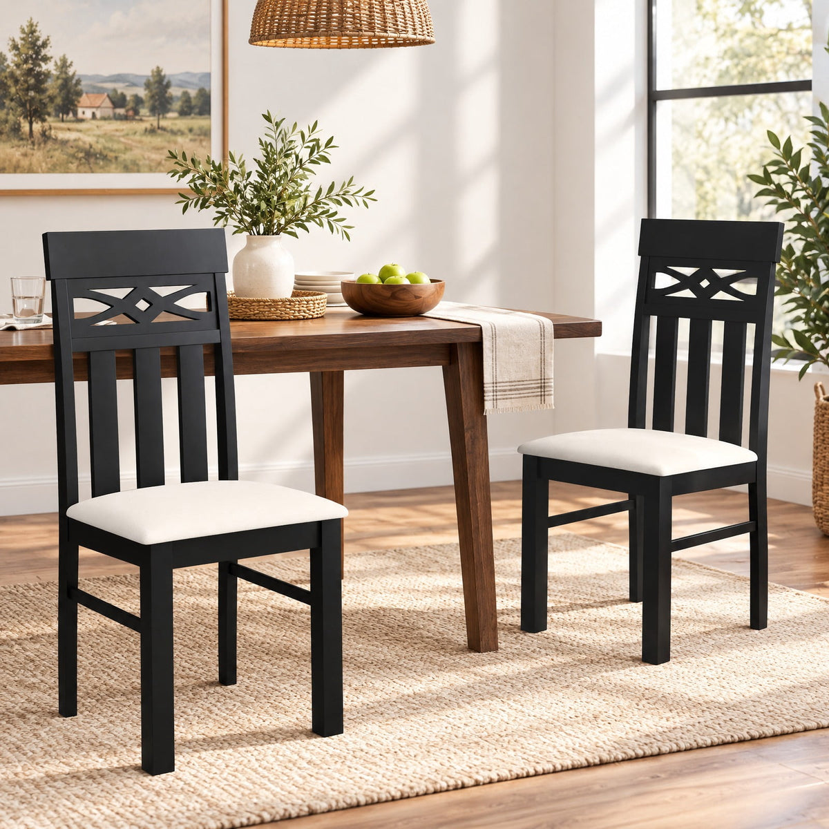 Airfind Dining Chairs Set of 2 High Back Dining Room Chairs with Padded Seat and Rubber Wood Frame, 330 lbs Capacity, 19.5 Inch x 17.5 Inch x 38 Inch Footprint