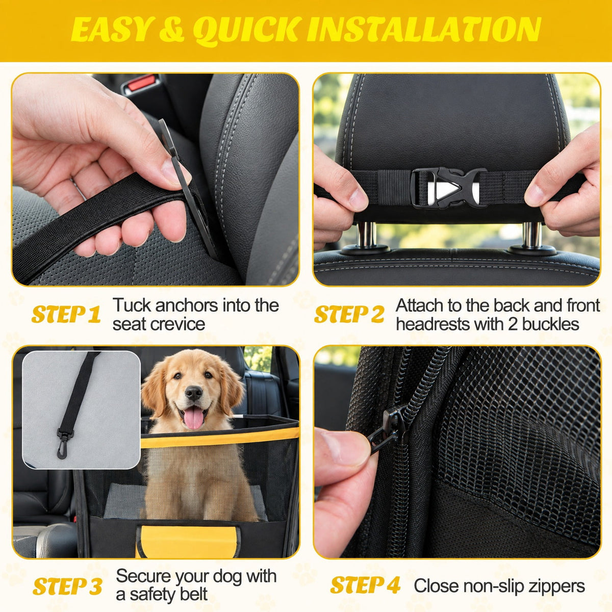 Airfind Dog Car Seat Cover with Mesh Window for Small and Medium Dogs, 600D Oxford Fabric Sponge PVC 210D Oxford Fabric Frame, Black