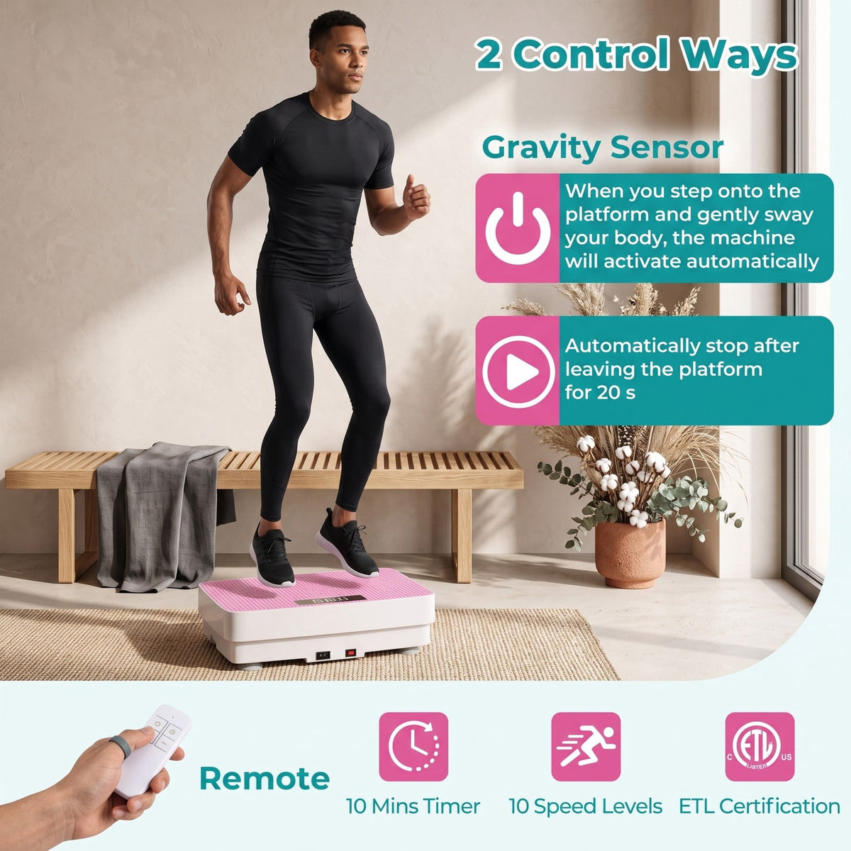 Airfind Vibration Plate Exercise Machine with Gravity Sensor and Wireless Remote, 10-Speed Whole Body Vibration Platform for Home Gym Fitness Weight Loss Toning, Pink