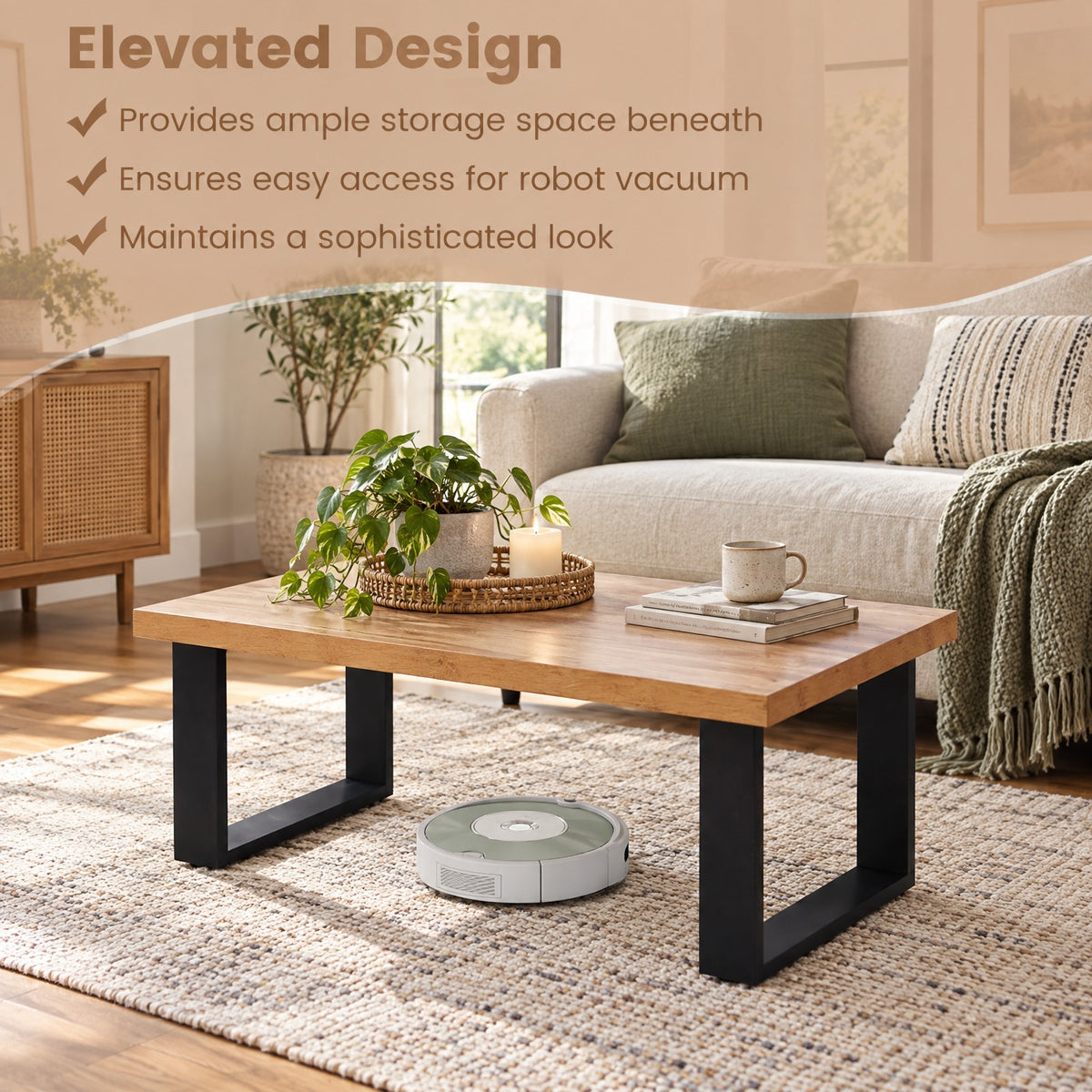 Airfind 47 inch Farmhouse Style Rustic Coffee Table with Thickened Tabletop and Natural Wood Texture, 176 lbs Capacity, Engineered Wood Frame, Oak
