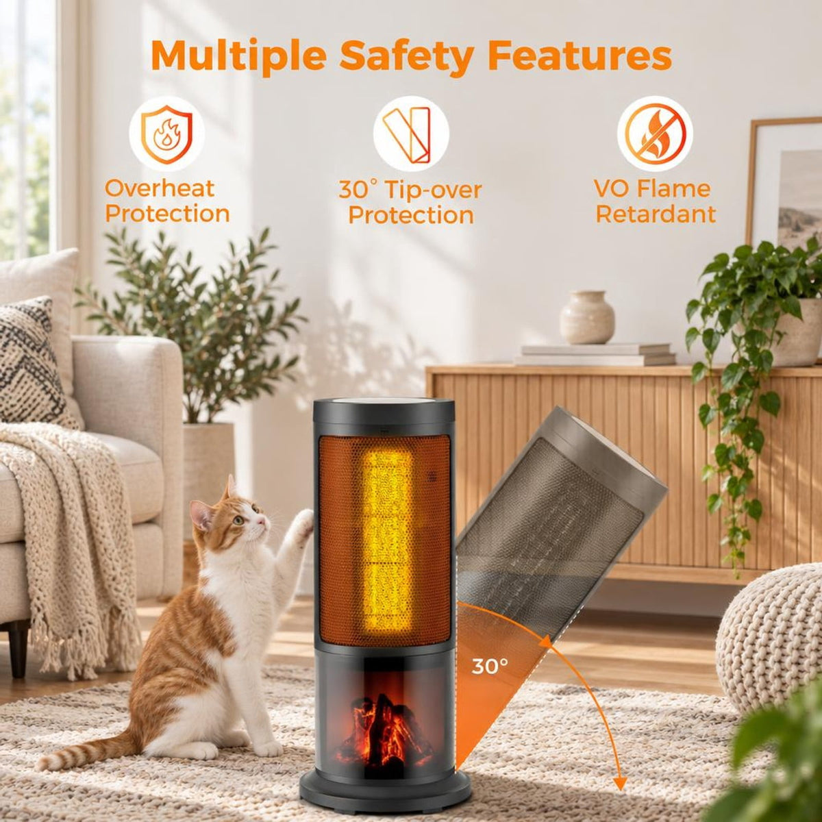Airfind 17 Inch 1500W Portable Tower Space Heater with 135° Oscillation, PP Frame, 7.5in x 17in Cord Length 71in Footprint, Black