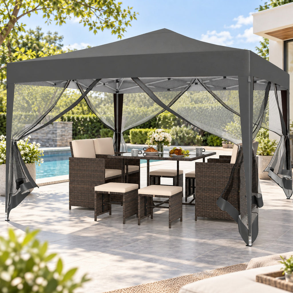 Airfind 10 FT x 10 FT Pop-Up Canopy Tent Easy Setup Instant Folding Shelter with Mesh Netting, 210D Oxford Fabric Frame, Gray