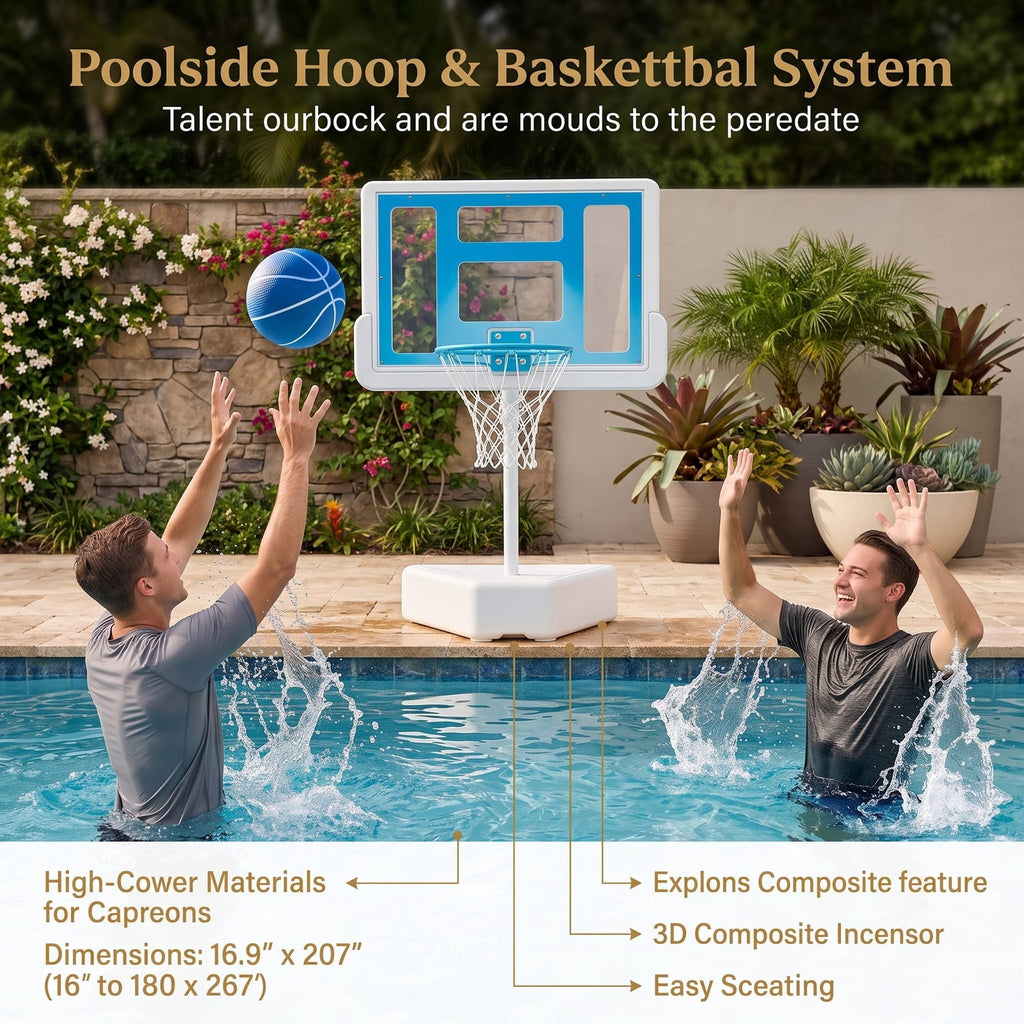 Airfind Poolside Basketball Hoop System, Adjustable Height Pool Basketball Set with 2 Water Balls and Pump, Metal PC Backboard for Swimming Pool Outdoor Family, Blue