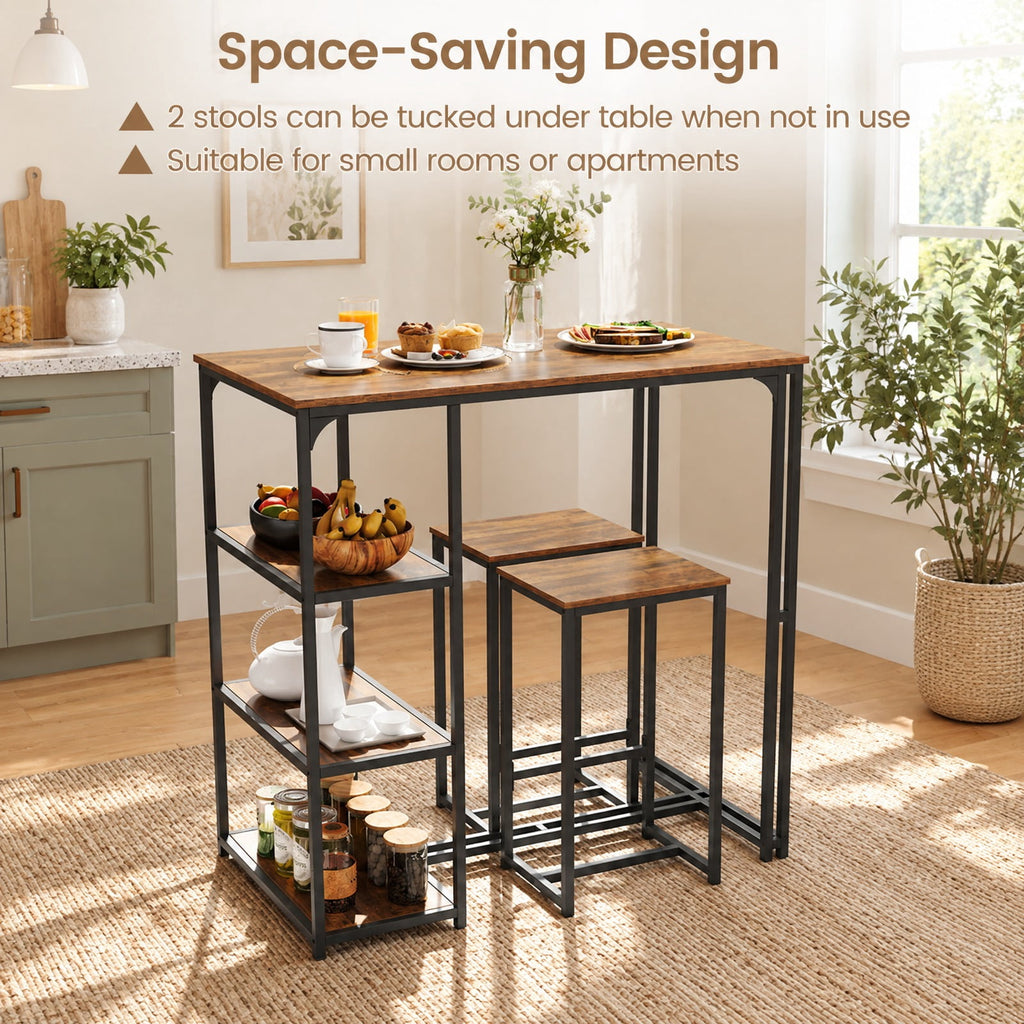 Airfind 3-Piece Bar Table Set for 2 Bar-Height Dining Table with 2 Stools, 220 lbs Capacity, MDF Metal Frame, Coffee