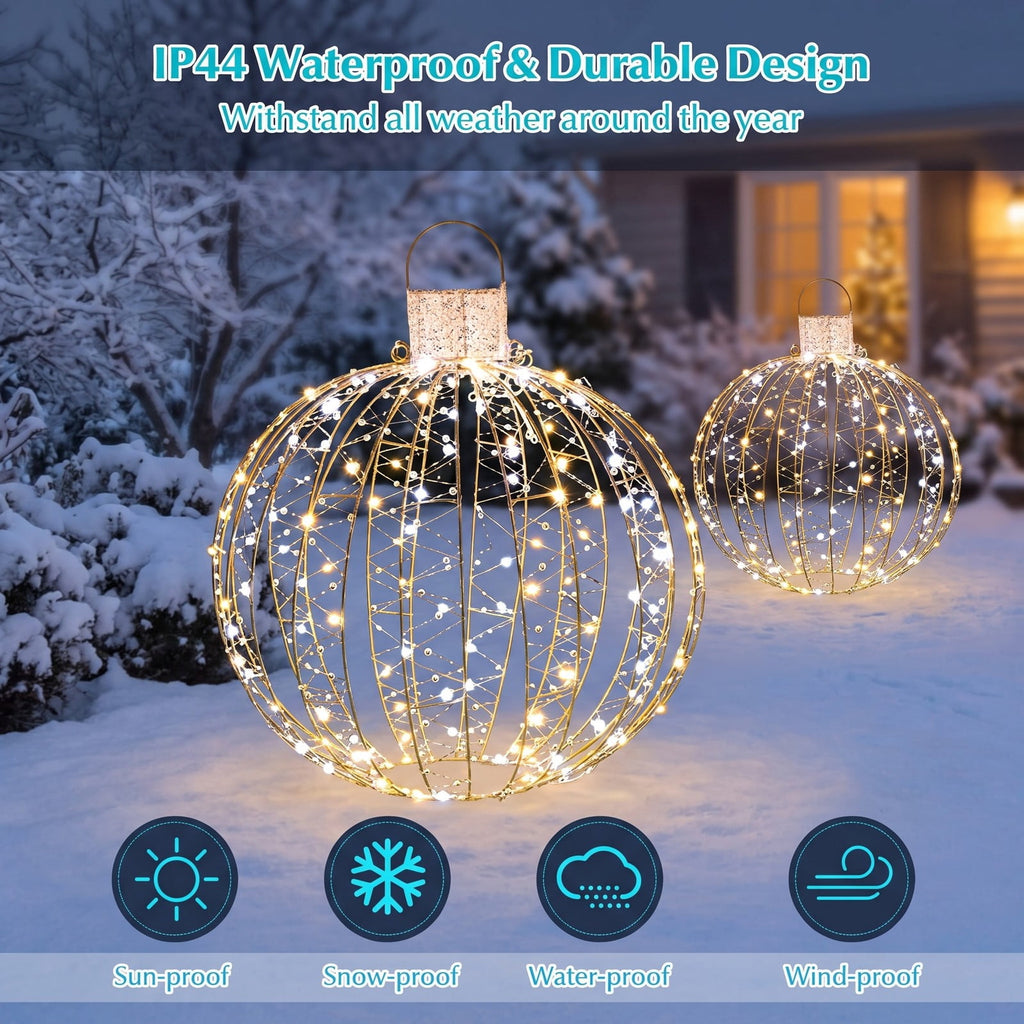 Airfind 3 Pack Christmas LED Light Balls with Cable Ties and 6 Stakes, Iron, 20.47 x 20.47 x 23.62 inch, Gold for Home, Patio and Everyday Use