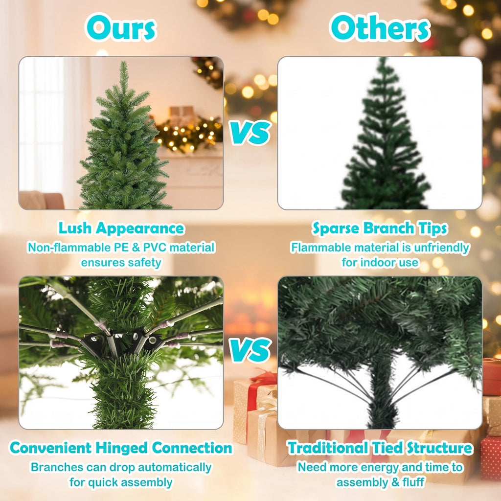 Airfind Pencil Christmas Tree with 180 Warm White and Multi, PVC PE Metal Tree Height 5ft Tree Width 2ft Frame, White