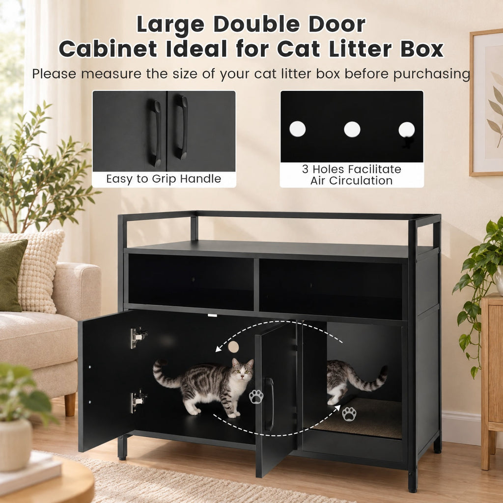 Airfind Hidden Cat Washroom with Double Doors and Scratch Cardboard, MDF Metal Frame, 35 x 17.5 x 29.5 Compartment Footprint, Coffee