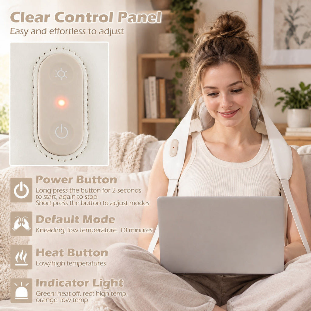 Airfind Neck Shoulder Massager with 2 Heat Levels for Pain Relief, PU ABS Silicone Frame, 8 x 20 x 5.5 Footprint, Beige