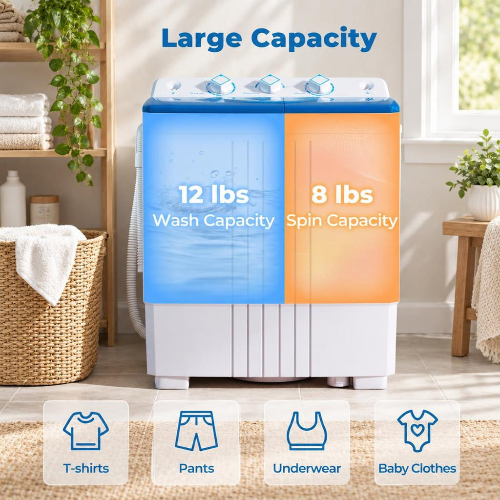 Airfind Portable Washing Machine with Built-in Drain Pump, PP Frame, Blue, Suitable for home apartment dorm and RV