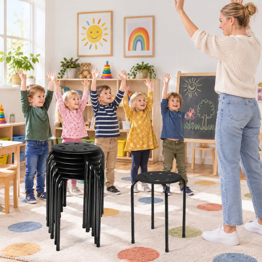 Airfind Set of 6 Portable Plastic Stack Stools, 220 lbs Capacity, Steel Frame, 14.5 x 14.5 x 17.5 Footprint, Black